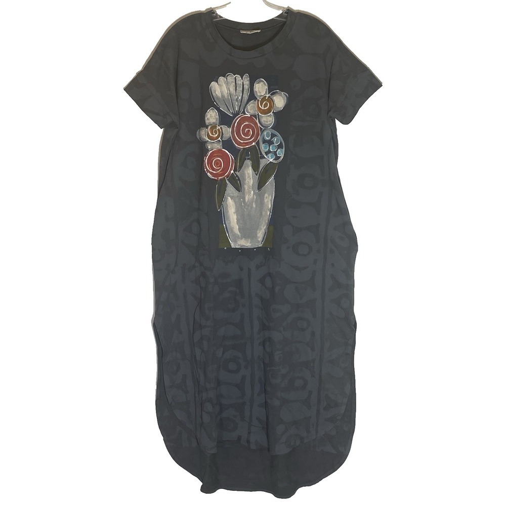 Zenana‎ Dress Womens Small Multicolor Floral Art Painting Pockets Boho Maxi HiLo